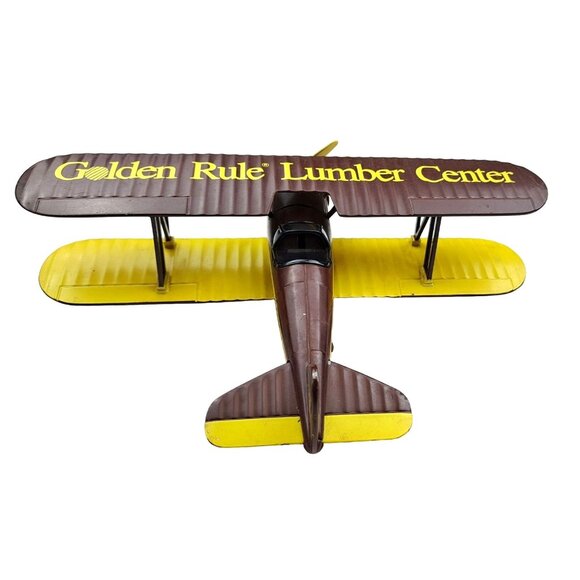 Vintage Stearman Bi-Wing Bank Die Cast Airplane Golden Rule Lumber Liberty Promo - Picture 2 of 11
